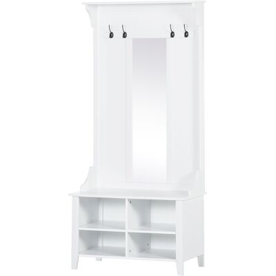 HOMCOM - Appendiabiti Attaccapanni Da Terra Scarpiera Con Specchio Bianco Legno HOMCOM - Appendiabiti Attaccapanni Da Terra Scarpiera Con Specchio Bianco Legno