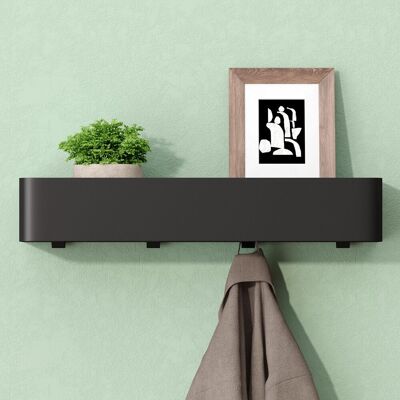 MAI & MAI Mensola Con Attaccapanni Da Parete Nascosti, Mensola In Metallo Rimovibile Con Ganci Per Ingresso, Camera Da Letto, Bagno E Soggiorno, 40cm, Nero Sabbia, Reglo-05 MAI & MAI Mensola Con Attaccapanni Da Parete Nascosti, Mensola In Metallo Rimovibile Con Ganci Per Ingresso, Camera Da Letto, Bagno E Soggiorno, 40cm, Nero Sabbia, Reglo-05