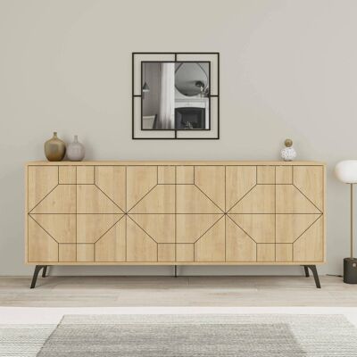DMORA Credenza Earl, Madia 4 Ripiani, 8 Vani, 4 Ante, 184x35x77h Cm Marrone Quercia DMORA Credenza Earl, Madia 4 Ripiani, 8 Vani, 4 Ante, 184x35x77h Cm Marrone Quercia