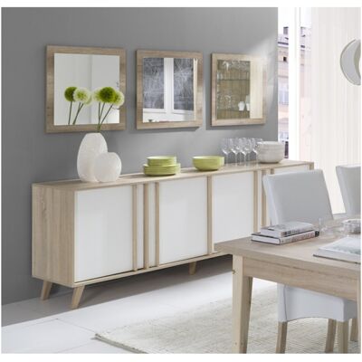 MEUBLORAMA - Buffet Grande Modello + 3 Specchi Collezione Malmo Colore Rovere Chiaro E Bianco. MEUBLORAMA - Buffet Grande Modello + 3 Specchi Collezione Malmo Colore Rovere Chiaro E Bianco.