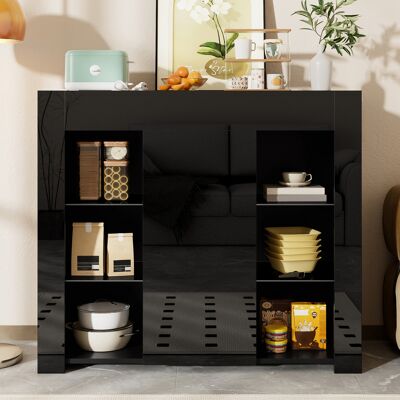 DREAMMESPACE Credenza Da Cucina 95x35x83cm - Con Frontale Lucido - Con Ripiani In Vetro E Anta - Pannello Di Particelle - Nero DREAMMESPACE Credenza Da Cucina 95x35x83cm - Con Frontale Lucido - Con Ripiani In Vetro E Anta - Pannello Di Particelle - Nero