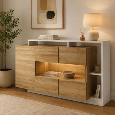 DMORA Credenza Hafa, Madia 8 Ripiani, Apertura Battente, 3 Ante, 155x44x94h Cm Marrone Rovere DMORA Credenza Hafa, Madia 8 Ripiani, Apertura Battente, 3 Ante, 155x44x94h Cm Marrone Rovere