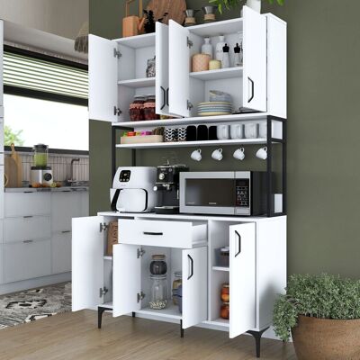 DMORA Credenza Cavriago, Madia 5 Ripiani, Un Cassetto, 8 Ante, 120x40x199h Cm Bianco DMORA Credenza Cavriago, Madia 5 Ripiani, Un Cassetto, 8 Ante, 120x40x199h Cm Bianco