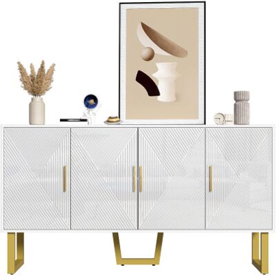 XISRENS Madia Moderna E Lussuosa Da 150 Cm, Bianca, Con Ante Testurizzate Lucide E Maniglie Dorate — Design A 4 Ante, Ripiani Regolabili In Altezza. XISRENS Madia Moderna E Lussuosa Da 150 Cm, Bianca, Con Ante Testurizzate Lucide E Maniglie Dorate — Design A 4 Ante, Ripiani Regolabili In Altezza.