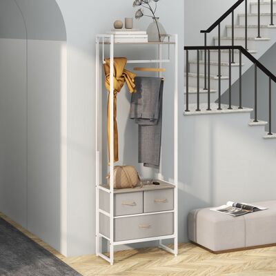 PZCC Appendiabiti Da Ingresso Con 3 Cassetti In Tessuto E Ripiano Portaoggetti, 58,5x30x178 Cm, Colore Naturale. PZCC Appendiabiti Da Ingresso Con 3 Cassetti In Tessuto E Ripiano Portaoggetti, 58,5x30x178 Cm, Colore Naturale.