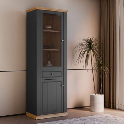 MITEPEK Vetrina Essenza Con 1 Anta A Vetro 1 Cassetto E 1 Anta In Stile Classico Colore Grigio Scuro E Rovere MITEPEK Vetrina Essenza Con 1 Anta A Vetro 1 Cassetto E 1 Anta In Stile Classico Colore Grigio Scuro E Rovere