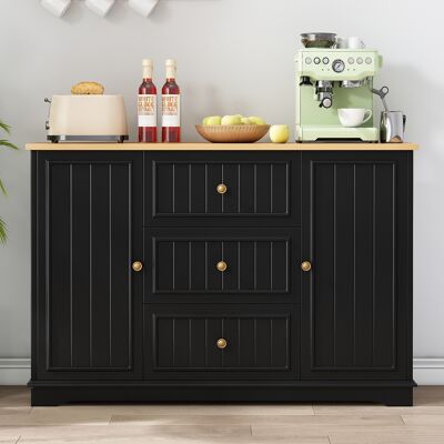 OKWISH Credenze E Buffet Con 3 Cassetti E Ante Stile Frigorifero, Nero, 126x40x86 Cm OKWISH Credenze E Buffet Con 3 Cassetti E Ante Stile Frigorifero, Nero, 126x40x86 Cm