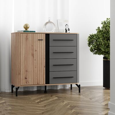 DMORA Credenza Carmel, Madia 2 Ripiani, 4 Cassetti, Un'anta, 103x40x94h Cm Marrone Rovere Nodi DMORA Credenza Carmel, Madia 2 Ripiani, 4 Cassetti, Un'anta, 103x40x94h Cm Marrone Rovere Nodi