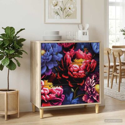 VIDAXL Cassettiera Kiel Stampa Di Peonia Scura 66 X 36,5 X 75 Cm VIDAXL Cassettiera Kiel Stampa Di Peonia Scura 66 X 36,5 X 75 Cm