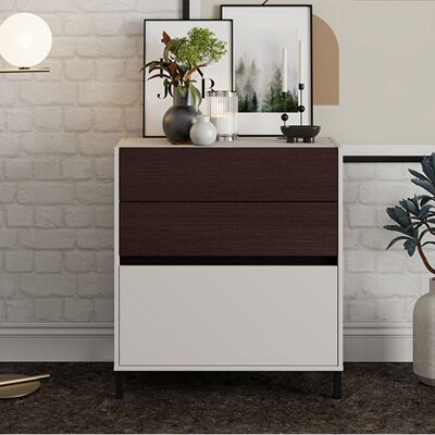 DMORA Credenza Amed, Madia 3 Cassetti, Un Ripiano, Con Piedini, 80x40x88h Cm Bianco Crema DMORA Credenza Amed, Madia 3 Cassetti, Un Ripiano, Con Piedini, 80x40x88h Cm Bianco Crema