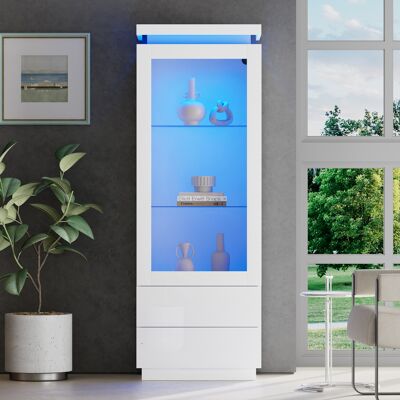 COVREO Vetrina 60x40x171 Cm Bianco In Truciolato Con Ante Acriliche, 2 Cassetti, Ripiani In Vetro Temperato E Led COVREO Vetrina 60x40x171 Cm Bianco In Truciolato Con Ante Acriliche, 2 Cassetti, Ripiani In Vetro Temperato E Led