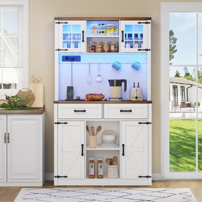 BEAOK Buffet Con Led, 2 Cassetti, Ante Stile Fienile E Ripiani Regolabili, Colore Bianco. BEAOK Buffet Con Led, 2 Cassetti, Ante Stile Fienile E Ripiani Regolabili, Colore Bianco.
