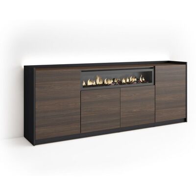 SKRAUT HOME - Credenza, Mobile, Cucina, Madia, Mobile Ingresso, 207x37x80cm, 4 Porte, Camino Elettrico, Led, Stile Moderno, Rovere Scuro E Nero SKRAUT HOME - Credenza, Mobile, Cucina, Madia, Mobile Ingresso, 207x37x80cm, 4 Porte, Camino Elettrico, Led, Stile Moderno, Rovere Scuro E Nero