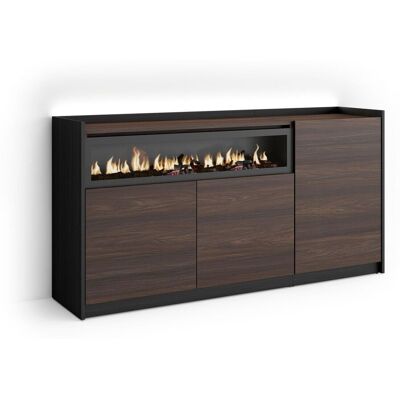 SKRAUT HOME - Credenza, Mobile, Cucina, Madia, Mobile Ingresso, 156x37x80cm, 3 Porte, Camino Elettrico, Led, Stile Moderno, Rovere Scuro E Nero SKRAUT HOME - Credenza, Mobile, Cucina, Madia, Mobile Ingresso, 156x37x80cm, 3 Porte, Camino Elettrico, Led, Stile Moderno, Rovere Scuro E Nero