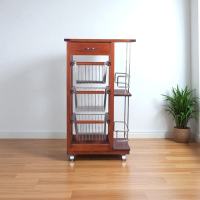 LIBEROSHOPPING Carrello Da Cucina Slim Portafrutta Con Portabottiglie Ciliegio LIBEROSHOPPING Carrello Da Cucina Slim Portafrutta Con Portabottiglie Ciliegio