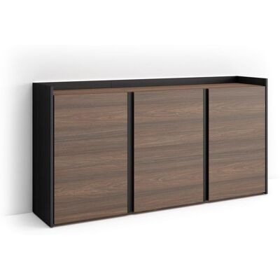 SKRAUT HOME - Credenza, Mobile, Cucina, Madia, Mobile Ingresso, 156x35x80cm, 3 Porte, Led, Stile Moderno, Rovere Scuro E Nero SKRAUT HOME - Credenza, Mobile, Cucina, Madia, Mobile Ingresso, 156x35x80cm, 3 Porte, Led, Stile Moderno, Rovere Scuro E Nero