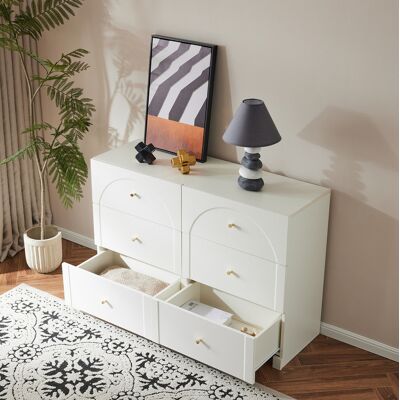 BEAOK Comò In Truciolare Bianco Con 6 Cassetti, 120 X 40 X 82 Cm, Maniglie In Metallo BEAOK Comò In Truciolare Bianco Con 6 Cassetti, 120 X 40 X 82 Cm, Maniglie In Metallo