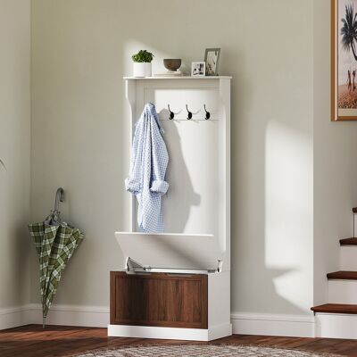 PZCC 3 In 1 Appendiabiti Da Ingresso Con Scarpiera, Attaccapanni Da Terra Salvaspazio Con 4 Ganci E Panca Contenitore, In Mdf, Per Corridoio, Camera Da Letto, 71.5x39.5x170 Cm, Bianco E Marrone PZCC 3 In 1 Appendiabiti Da Ingresso Con Scarpiera, Attaccapanni Da Terra Salvaspazio Con 4 Ganci E Panca Contenitore, In Mdf, Per Corridoio, Camera Da Letto, 71.5x39.5x170 Cm, Bianco E Marrone