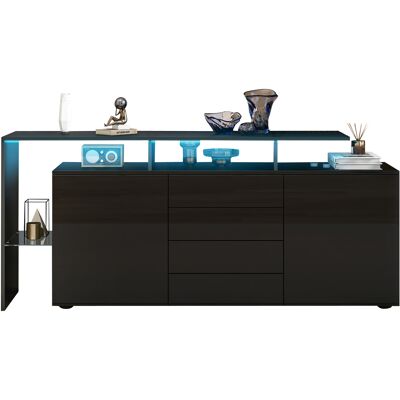 ELVMI Madia Con 2 Ante, 4 Cassetti, 2 Vani Aperti E Led Per Soggiorno In Pannello Di Particelle Nero 160×35×70 Cm ELVMI Madia Con 2 Ante, 4 Cassetti, 2 Vani Aperti E Led Per Soggiorno In Pannello Di Particelle Nero 160×35×70 Cm