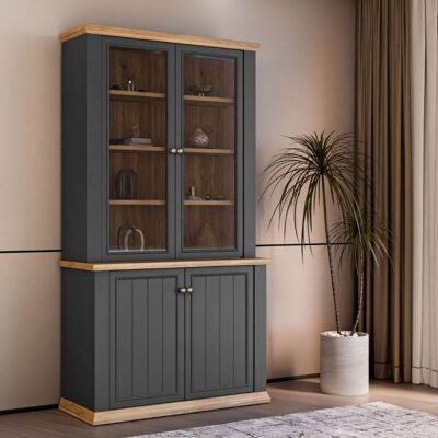 MITEPEK Vetrina Essenza 4 Ante Grigio Scuro E Rovere – Stile Classico Moderno MITEPEK Vetrina Essenza 4 Ante Grigio Scuro E Rovere – Stile Classico Moderno