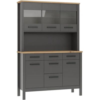 M&S Credenza Vetrina Con Ante Cassetti Ripiani In Legno Bianco Antracite M&S Credenza Vetrina Con Ante Cassetti Ripiani In Legno Bianco Antracite