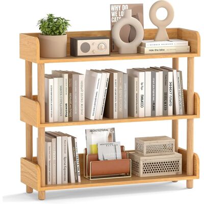 COSTWAY Libreria Verticale A 3 Livelli,con Gambe In Legno Di Pino,protezione Dei Bordi,per Soggiorno COSTWAY Libreria Verticale A 3 Livelli,con Gambe In Legno Di Pino,protezione Dei Bordi,per Soggiorno