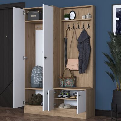 DMORA Mobile Da Ingresso Rezzato, 5 Ripiani, Appendiabiti, 4 Ante, 120x36x183h Cm Bianco DMORA Mobile Da Ingresso Rezzato, 5 Ripiani, Appendiabiti, 4 Ante, 120x36x183h Cm Bianco