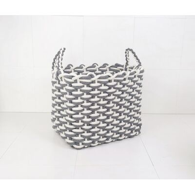 BISSOLO CASA - Cesto Corda In Cotone Intrecciato Con Manici Bianco E Grigio 34x30x40cm BISSOLO CASA - Cesto Corda In Cotone Intrecciato Con Manici Bianco E Grigio 34x30x40cm