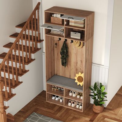 OKMYHOME Mobile Contenitore Ingresso 80x185 Panca E Ganci Bianco OKMYHOME Mobile Contenitore Ingresso 80x185 Panca E Ganci Bianco