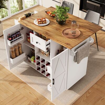 MODENVIE Carrello Da Cucina Con 1 Cassetto, 2 Ante, Ripiani Laterali, Piano Ribaltabile, Ruote, Per Cucina MODENVIE Carrello Da Cucina Con 1 Cassetto, 2 Ante, Ripiani Laterali, Piano Ribaltabile, Ruote, Per Cucina