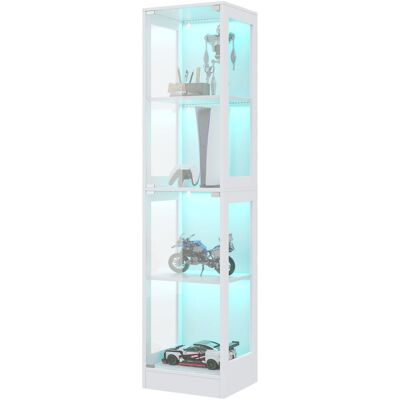 STILVORA Vetrina Con 1 Porta, 4 Ripiani E Led Controllato Da Applicazione, In Mdf E Vetro, Bianca, 40 × 35 × 170 Cm STILVORA Vetrina Con 1 Porta, 4 Ripiani E Led Controllato Da Applicazione, In Mdf E Vetro, Bianca, 40 × 35 × 170 Cm
