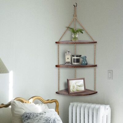 UNHO - Mensola Angolare Sospesa Con Corda, Decorazioni Parete, Mensole Legno Naturale 3 Ripiani Mensole Da Muro Legno Mensola Sospesa Vintage Rustica, Organizzatore Casa Camera UNHO - Mensola Angolare Sospesa Con Corda, Decorazioni Parete, Mensole Legno Naturale 3 Ripiani Mensole Da Muro Legno Mensola Sospesa Vintage Rustica, Organizzatore Casa Camera