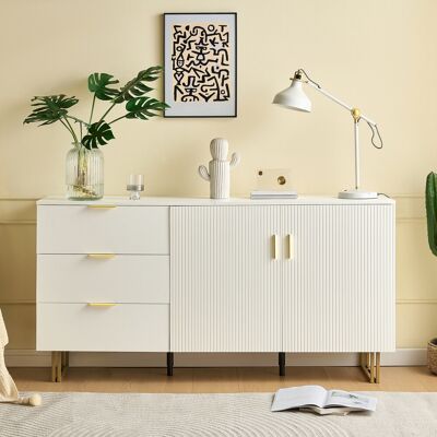 SOLKVUNZA Madia Bianca Con 2 Ante E 3 Cassetti – Mobile Contenitore In Mdf Con Gambe In Acciaio E Maniglie Dorate – 160 X 40 X 81,5 Cm – Stile Moderno Ed Elegante Per Soggiorno E Sala Da Pranzo SOLKVUNZA Madia Bianca Con 2 Ante E 3 Cassetti – Mobile Contenitore In Mdf Con Gambe In Acciaio E Maniglie Dorate – 160 X 40 X 81,5 Cm – Stile Moderno Ed Elegante Per Soggiorno E Sala Da Pranzo