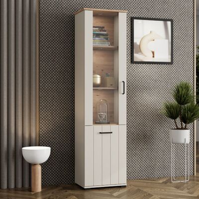 DMORA Vetrina Entrac, Mobile Espositore 4 Ripiani, Un'anta, Con Piedini, Anta Dettaglio Vetro, 50x36x191h Cm Bianco Crema DMORA Vetrina Entrac, Mobile Espositore 4 Ripiani, Un'anta, Con Piedini, Anta Dettaglio Vetro, 50x36x191h Cm Bianco Crema