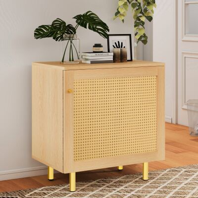 OKWISH Buffet In Rattan 63x60x40 Cm, Comodino, Mobile Contenitore A Una Porta, Aspetto Legno Naturale, Maniglie Dorate, Spazio Portaoggetti, Per Camera Da Letto, Sala Da Pranzo, Soggiorno O Corridoio OKWISH Buffet In Rattan 63x60x40 Cm, Comodino, Mobile Contenitore A Una Porta, Aspetto Legno Naturale, Maniglie Dorate, Spazio Portaoggetti, Per Camera Da Letto, Sala Da Pranzo, Soggiorno O Corridoio