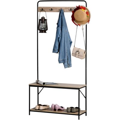 TORMATOR 3 In 1 Appendiabiti Con Panca E Scarpiera In Stile Industriale, Mobile Per Ingresso Vintage In Legno E Acciaio, 80.5x30x170 Cm, Nero TORMATOR 3 In 1 Appendiabiti Con Panca E Scarpiera In Stile Industriale, Mobile Per Ingresso Vintage In Legno E Acciaio, 80.5x30x170 Cm, Nero