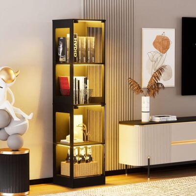 OKWISH Vetrina Con Ante In Vetro, Led E Sensore Di Movimento, En Legno Di Acacia, 40x35x165 Cm OKWISH Vetrina Con Ante In Vetro, Led E Sensore Di Movimento, En Legno Di Acacia, 40x35x165 Cm