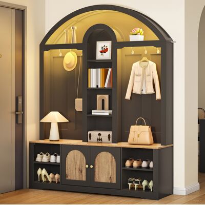 OKMYHOME Mobile Contenitore 150x40x195 Ingresso Appendiabiti Nero OKMYHOME Mobile Contenitore 150x40x195 Ingresso Appendiabiti Nero