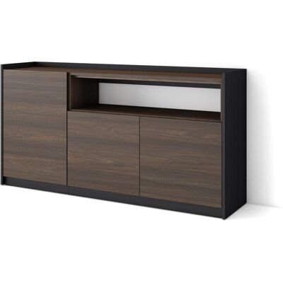 SKRAUT HOME - Credenza, Mobile, Cucina, Madia, 156x37x80cm, 3 Porte, Rovere Scuro E Nero SKRAUT HOME - Credenza, Mobile, Cucina, Madia, 156x37x80cm, 3 Porte, Rovere Scuro E Nero