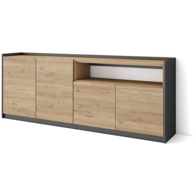 SKRAUT HOME - Credenza, Mobile, Cucina, Madia, 207x37x80cm, 4 Porte, Rovere E Nero SKRAUT HOME - Credenza, Mobile, Cucina, Madia, 207x37x80cm, 4 Porte, Rovere E Nero
