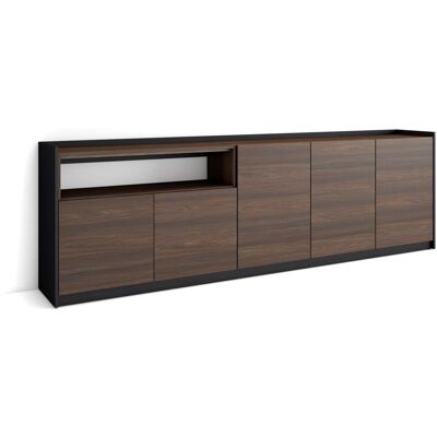 SKRAUT HOME - Credenza, Mobile, Cucina, Madia, 260x37x80cm, 5 Porte, Rovere Scuro E Nero SKRAUT HOME - Credenza, Mobile, Cucina, Madia, 260x37x80cm, 5 Porte, Rovere Scuro E Nero