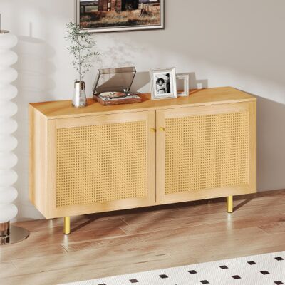 OKWISH Buffet In Rattan, Mobile Contenitore A Due Ante Con Aspetto Legno Naturale, Spazio Ripostiglio, Gambe In Metallo Dorato, Per Camera Da Letto, Sala Da Pranzo, Soggiorno O Ingresso, 120x40x63 Cm OKWISH Buffet In Rattan, Mobile Contenitore A Due Ante Con Aspetto Legno Naturale, Spazio Ripostiglio, Gambe In Metallo Dorato, Per Camera Da Letto, Sala Da Pranzo, Soggiorno O Ingresso, 120x40x63 Cm