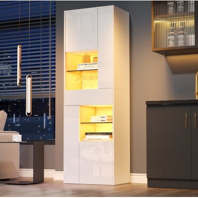 COVREO Vetrina 55x38x170 Cm Bianca In Pannelli Di Particelle Con Led, 1 Cassetto E 4 Ante COVREO Vetrina 55x38x170 Cm Bianca In Pannelli Di Particelle Con Led, 1 Cassetto E 4 Ante