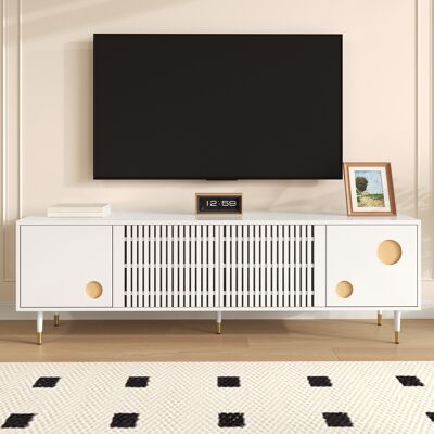 SOLKVUNZA Mobile Tv Madia Bianco E Oro 170 Cm - Grande Panca Da Soggiorno Moderna Con 4 Ante, Di Cui 2 Con Struttura A Griglia, E Sistema Push-to-open SOLKVUNZA Mobile Tv Madia Bianco E Oro 170 Cm - Grande Panca Da Soggiorno Moderna Con 4 Ante, Di Cui 2 Con Struttura A Griglia, E Sistema Push-to-open