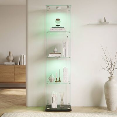 COMANLAI Vetrina In Vetro Con Lampada - Vetrina Moderna Autoportante In Vetro Temperato Trasparente Con 4 Ripiani E Anta - Vetrine Da Collezione - Nero COMANLAI Vetrina In Vetro Con Lampada - Vetrina Moderna Autoportante In Vetro Temperato Trasparente Con 4 Ripiani E Anta - Vetrine Da Collezione - Nero