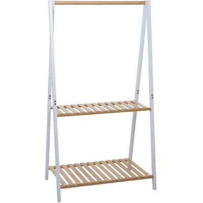 HHG Appendiabiti Aperto In Bambù -367, Guardaroba, Portaoggetti, Scarpiera, Con Asta E 2 Ripiani, 130x70x44 Cm, Bianco HHG Appendiabiti Aperto In Bambù -367, Guardaroba, Portaoggetti, Scarpiera, Con Asta E 2 Ripiani, 130x70x44 Cm, Bianco