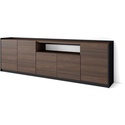 SKRAUT HOME - Credenza, Mobile, Cucina, Madia, 260x37x80cm, 5 Porte, Rovere Scuro E Nero SKRAUT HOME - Credenza, Mobile, Cucina, Madia, 260x37x80cm, 5 Porte, Rovere Scuro E Nero