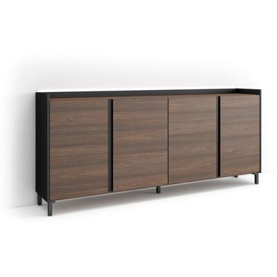 SKRAUT HOME - Credenza, Mobile, Cucina, Madia, Mobile Ingresso, 207x35x91cm, 4 Porte, Design Industriale, Led, Stile Moderno, Rovere Scuro E Nero SKRAUT HOME - Credenza, Mobile, Cucina, Madia, Mobile Ingresso, 207x35x91cm, 4 Porte, Design Industriale, Led, Stile Moderno, Rovere Scuro E Nero