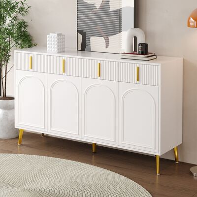 MODENVIE Madia Con 4 Ante, 4 Cassetti E Ripiani Regolabili, Per Soggiorno O Sala Da Pranzo, Mdf, Bianca, 140 X 38 X 82 Cm MODENVIE Madia Con 4 Ante, 4 Cassetti E Ripiani Regolabili, Per Soggiorno O Sala Da Pranzo, Mdf, Bianca, 140 X 38 X 82 Cm