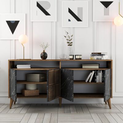 DMORA Credenza Thuile, Madia 2 Ripiani, 4 Ante, 6 Vani, 160x35x78h Cm Nero Marmo DMORA Credenza Thuile, Madia 2 Ripiani, 4 Ante, 6 Vani, 160x35x78h Cm Nero Marmo